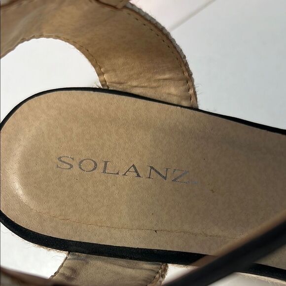 Solanz Chic Black and Tan Espadrilles Wedge Sandals Women's 11 - Picture 2 of 7